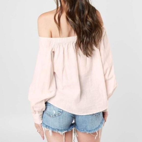 Free People Pink Hello There Beautiful Striped Off Shoulder Top - Picture 2 of 9